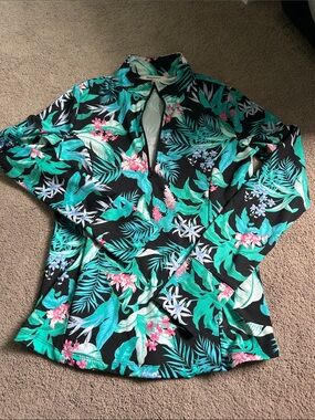 Tommy Bahama Black Tropical Zip-Up Jacket with Teal & Pink Accents